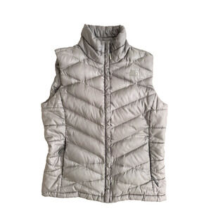 The North Face Down Vest 550-Fill Women M Full Zip Pockets Silver Gray Quilted